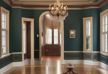 a room with a chandelier and chandelier