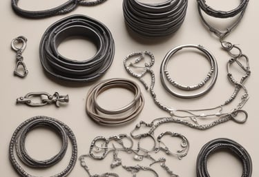 A close-up of a handcrafted men's bracelet made of leather and metal.