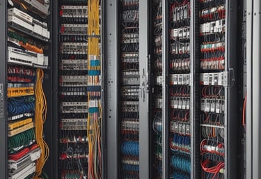A close-up of a router and network equipment arranged neatly in a workspace.