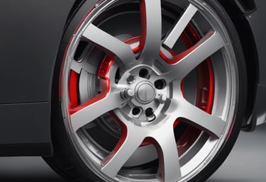 A close-up view of a car's braking system, featuring a large, ventilated brake disc with a high-performance brake caliper labeled 'Brembo'. The suspension components are visible, indicating advanced engineering. The metallic surfaces reflect light, suggesting new or well-maintained parts.