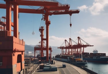 A group of port authority workers collaborating at a dock.