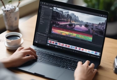 A close-up of a laptop screen displaying a website design in progress.