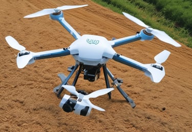 A drone equipped for seeding applications in a farm.