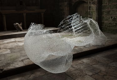 A big glass sculpture in a crypt
