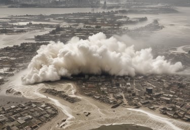 A diverse group of community members and climate activists collaborating outdoors in a vibrant urban garden.