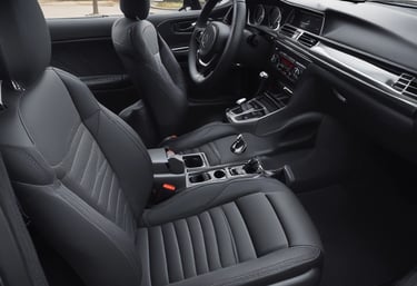 a car with a black leather interior and a black leather interior