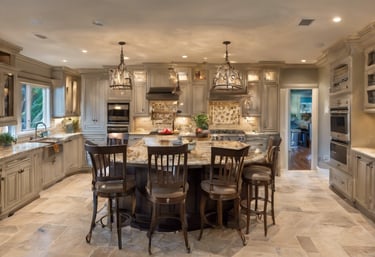 "Open-concept kitchen renovation featuring island seating and stainless steel appliances Bradenton"