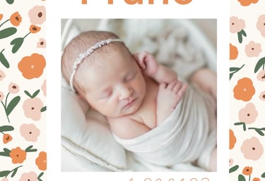 a baby girl in a floral frame with a baby's name