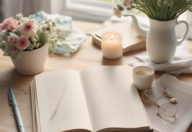 A cozy workspace filled with pastel art supplies and coloring books.