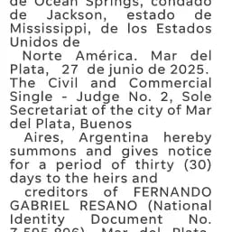 edicto Argentino publicado en Estados Unidos