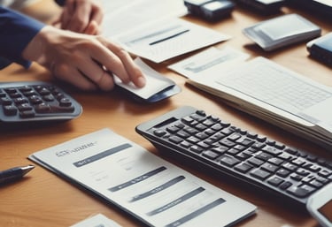 A friendly team of tax advisors discussing strategy with clients in an office setting.