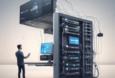 A collage representing technology, pharma, manufacturing, and retail.