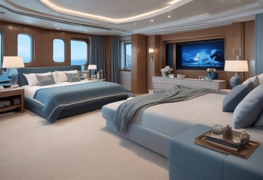 A luxurious superyacht interior showcasing elegant design and craftsmanship.