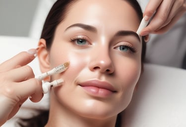 A close-up of hands applying a facial treatment to a client's face.