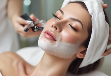 A close-up of hands applying a facial treatment to a relaxed client.