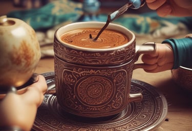 a person is eating a cup of coffee