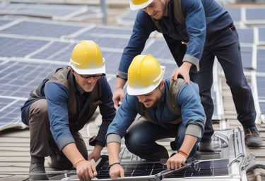 A person is setting up a solar panel with the branding 'Newpowa' visible in bright green text on a gray background. The panel is being placed on a sandy surface.