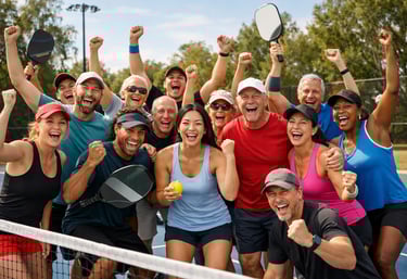 Group of pickleball players on court representing a club partnership community