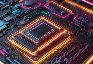 a nano computer chipboard with neon lights