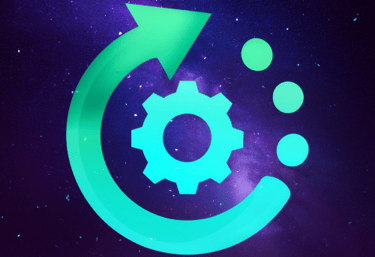 Icon with a cog in the centre and an arrow arching round the cog to illustrate integrated systems
