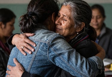 A warm community gathering in a welcoming dining area providing meals to those in need.