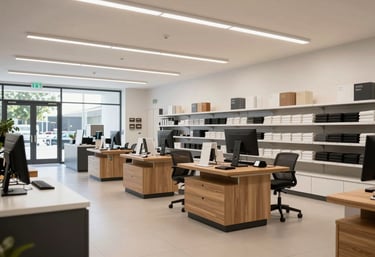 A crisp photograph of a professional Australian retail environment with modern fixtures and bright, clear lighting.