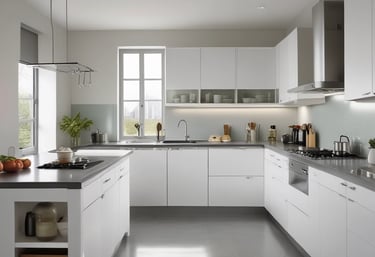 A sparkling kitchen countertop after a deep clean, sunlight streaming through the window.