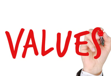 hand writing the word "values" with a marker symbolizing augusta precious metals blog post about their values