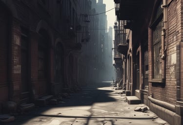 Monochrome still of a striking urban skyline at dawn, hinting at mystery.