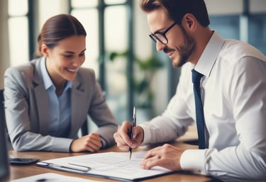Photo of a modern office workspace with documents and coffee cups, symbolizing business planning.