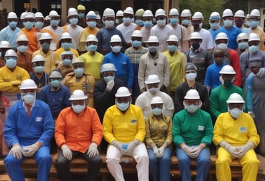 A training session with a diverse group of African professionals engaged in HSE learning.