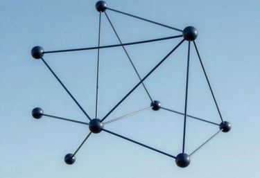 Abstract and elegant visualization of digital connections and network nodes in Sky Blue and Dark Navy tones. Modern tech art.