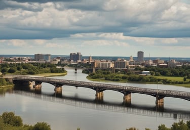 A vibrant city neighborhood street sign with local shopfronts on a sunny day.