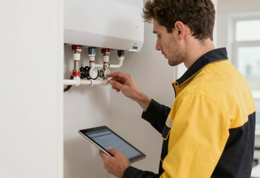 a man riding a skateboard down a street next to tall buildings