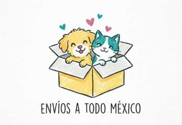 Un perrito y un gatito saliendo de una caja