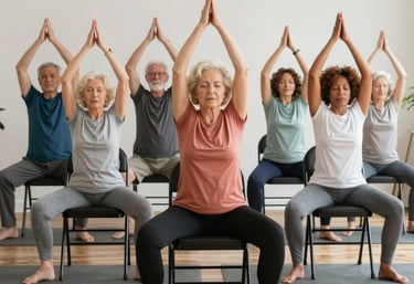 A warm classroom setting with seniors engaged in a lifestyle medicine workshop.
