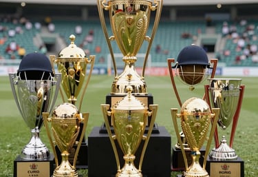 Dark-themed mobile screen showing live cricket scores with gold and green accents.