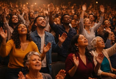 Crowd worshipping and praising God