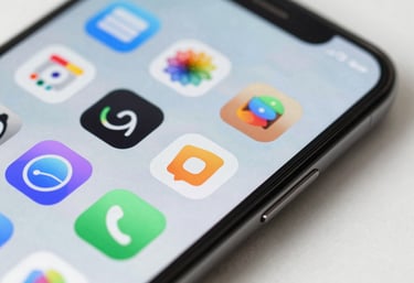 A close-up of a high-resolution smartphone display showing vibrant, modern app icons. The image is bright and professional.