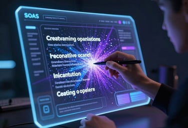 A sleek digital interface showing a text prompt input field with futuristic, glowing blue accents.