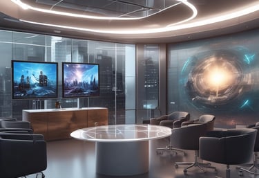 A sleek black-and-gold office space with creative brainstorming in progress.