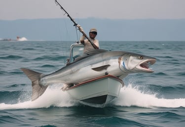 Sunset fishing boat silhouetted against a vibrant orange and pink sky.