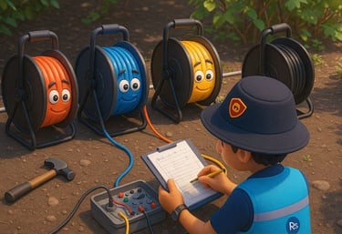 Two men operate a blue cable winch and survey equipment outdoors, likely for geotechnical or environmental testing. The