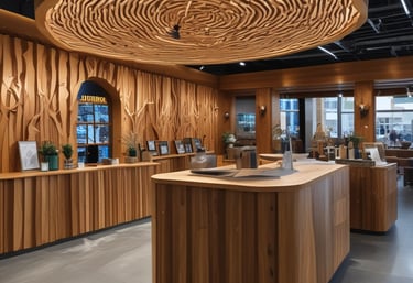 A beautifully finished wooden office interior with elegant paneling and furniture.