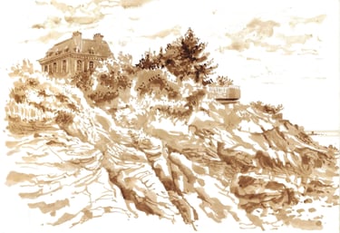 Dessin de paysage au lavis de brou de noix représentant Dinard.