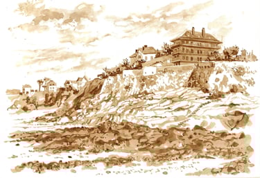 Dessin de paysage au lavis de brou de noix représentant Dinard.