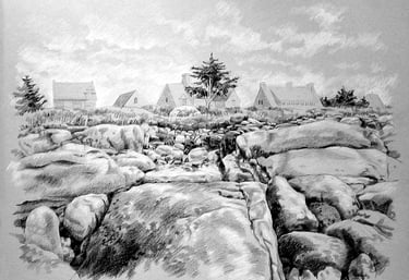 Dessin de paysage représentant des rochers en Bretagne
