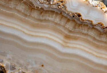 A photography shot of a high-quality onyx slab showing depth and beautiful banding in shades of tan, beige, and off-white.