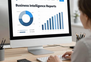 Dashboard showing automated workflows and enterprise resource planning visuals.