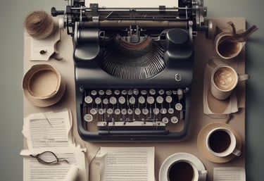 A vibrant studio filled with creative tools and storytelling elements.